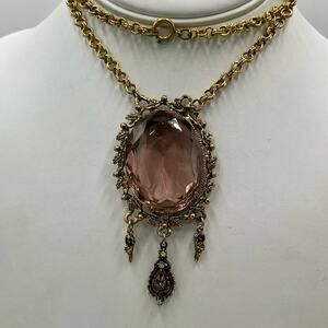 Victorian‎ Vintage Amethyst color Faceted Glass Pendant Tassels Long Necklace